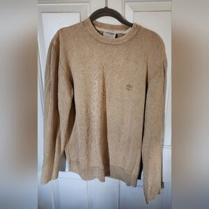 Vtg Mens Timberland 100% Cotton Sz M Beige/Tan Pullover Sweater Ribbed Sleeves